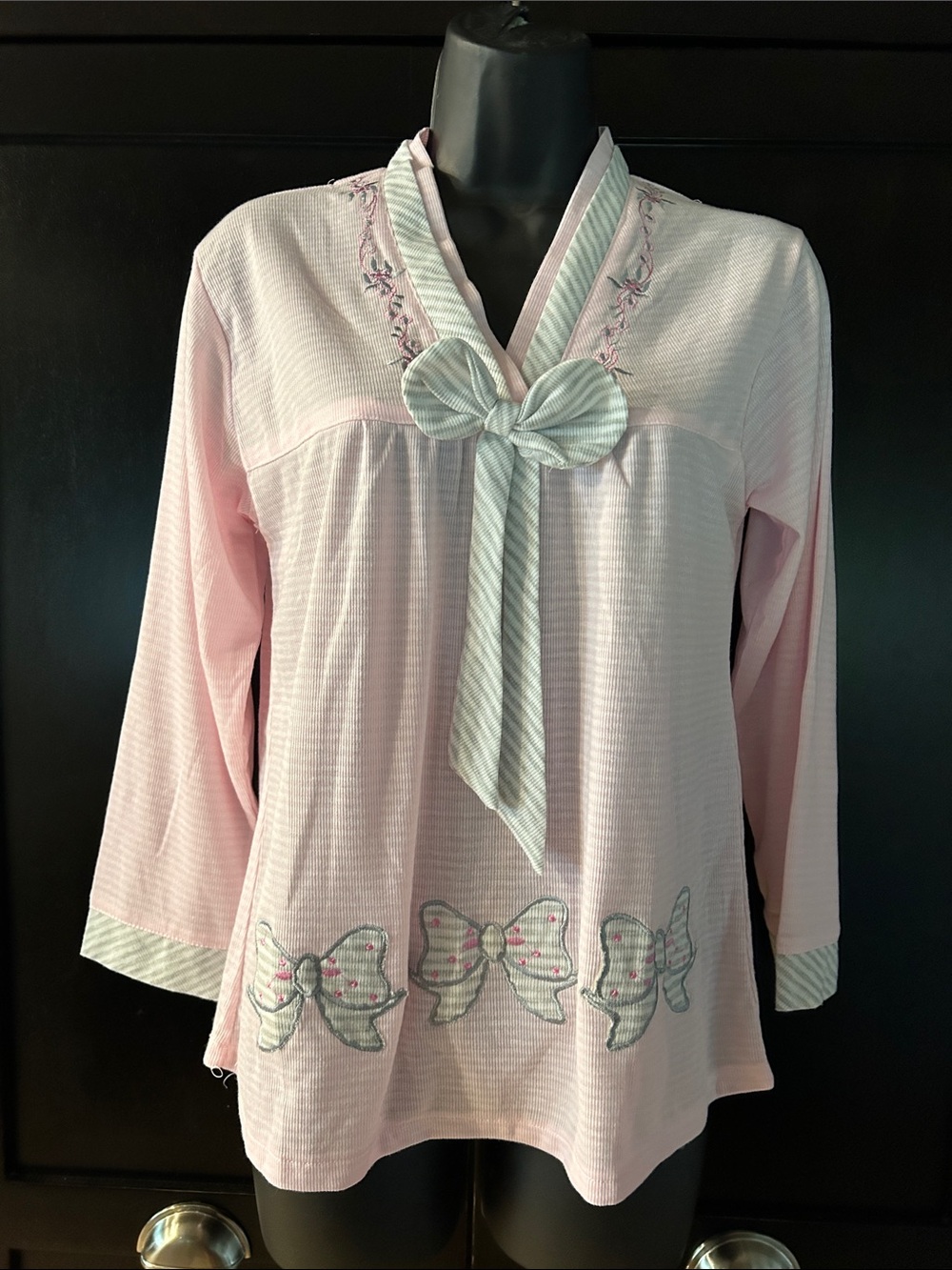 Light Pink Bow-Accent Long Sleeve Sleep lounge Top Hanbok style NWT